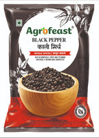 Agrofeast black pepper packaging with a bowl of black pepper on a white background