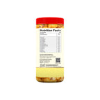 Nutrition facts label on a jar with a red lid