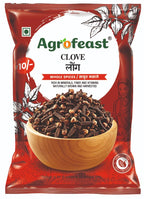 Agrofeast clove spice package with a bowl of cloves on a red background