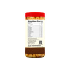 Nutrition facts label on a jar with a red lid and white label