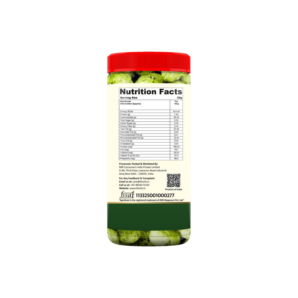 Nutrition facts label on a container with green apples on a white background